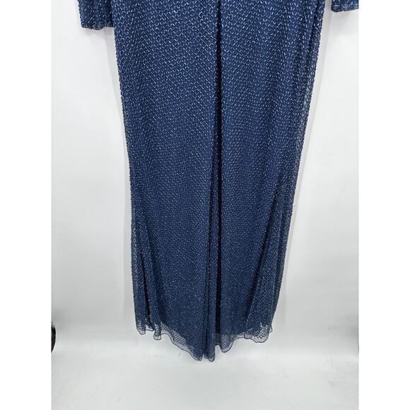 Mac Duggal 5056 Navy Blue Long Sleeve Beaded Maxi Dress w/ Train Size 12 NWT - Picture 8 of 12
